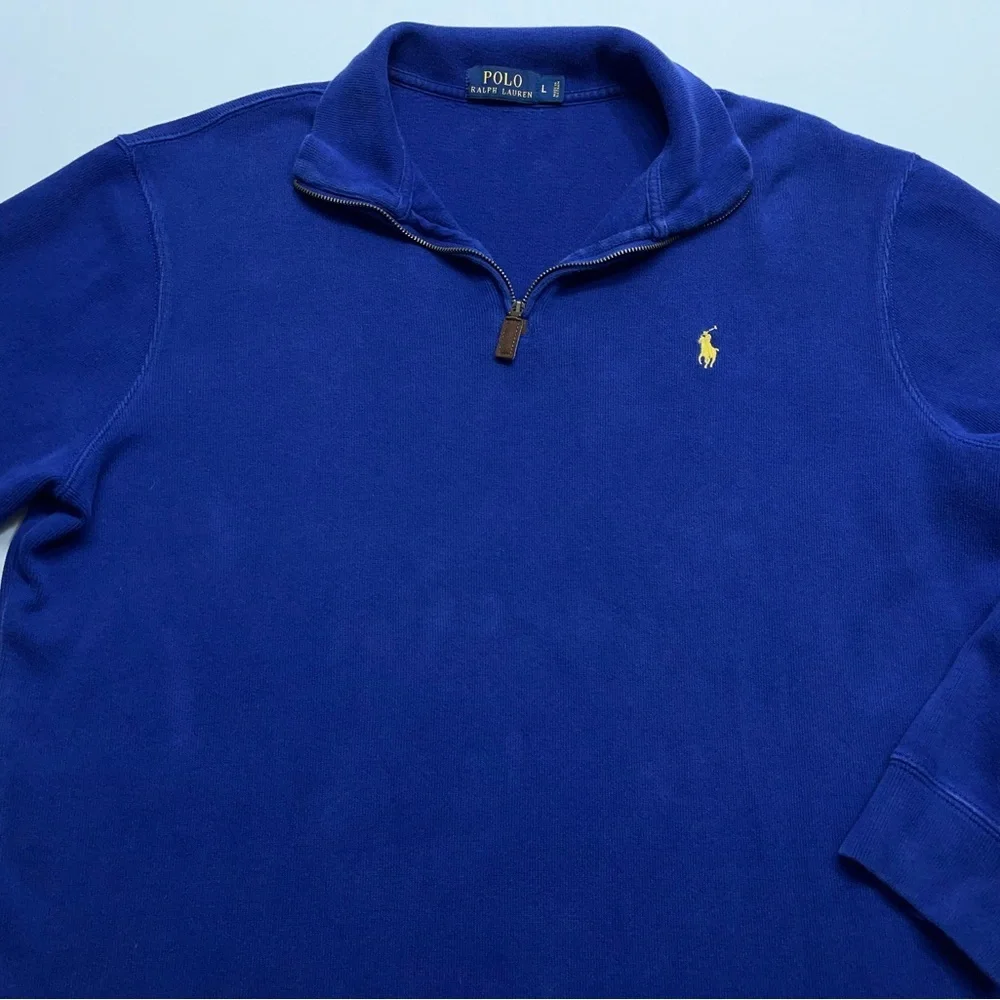 Polo Ralph Lauren 1/4 Zip Sweater Mens Size Large Blue Pony Logo Cotton Designer